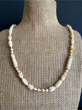 Vintage carved bone beaded Necklace .